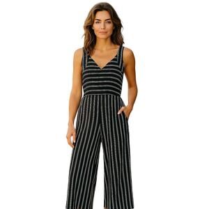 Torrid Jumpsuit Size 14/16 black/white striped Cropped Beachy Office work wear